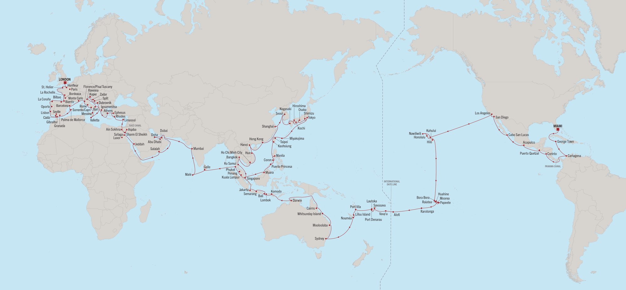 Oceania 2027 Word Cruise Map